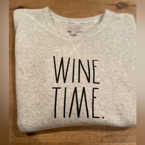 Rae Dunn Grey Black Wine Time Soft Boxy Sweatshirt whimsical loungewear M
